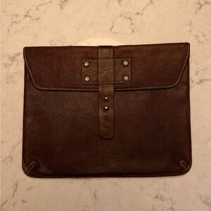Fossil Brown Leather Laptop Sleeve with Studded Strap
